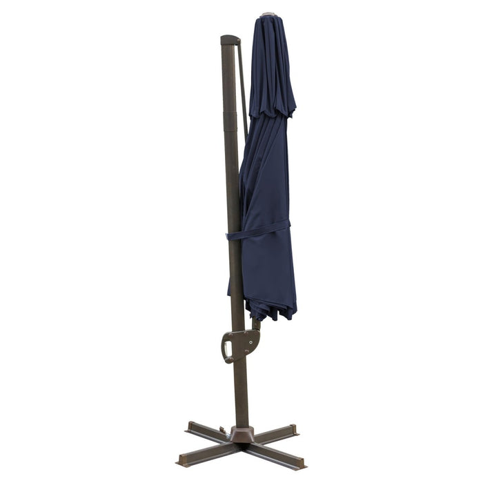 11.5' Navy Blue Polyester Round Tilt Cantilever Patio Umbrella With Stand - herplace.store