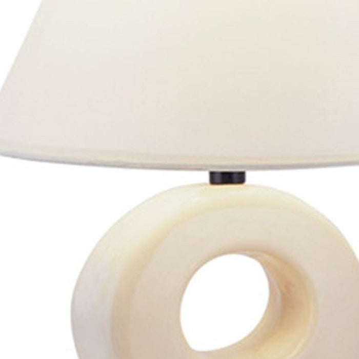 12" Beige Ceramic Bedside Table Lamp With White Empire Shade - herplace.store