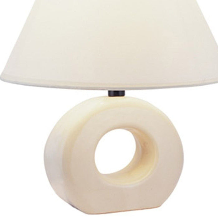 12" Beige Ceramic Bedside Table Lamp With White Empire Shade - herplace.store