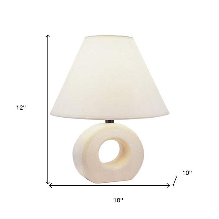 12" Beige Ceramic Bedside Table Lamp With White Empire Shade - herplace.store