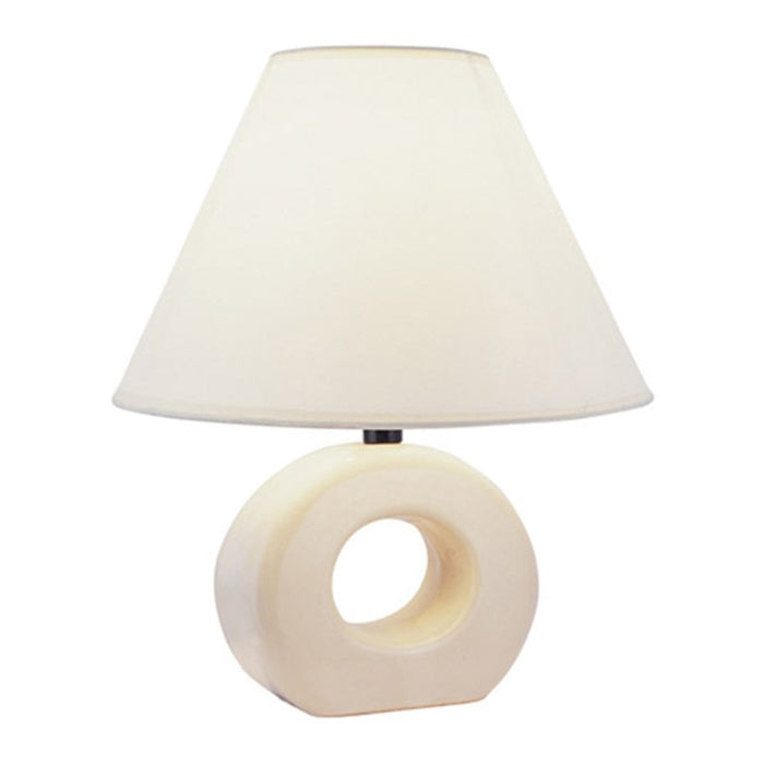 12" Beige Ceramic Bedside Table Lamp With White Empire Shade - herplace.store