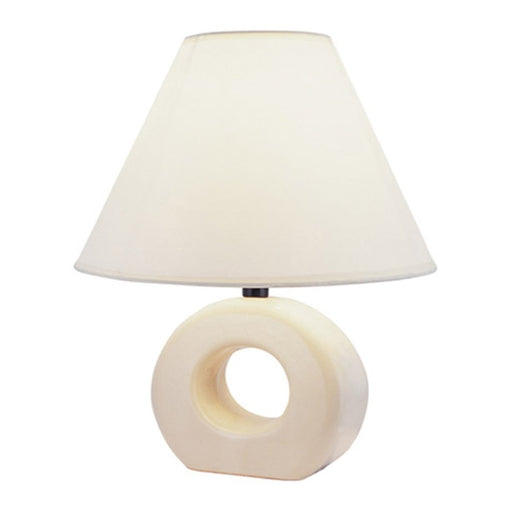 12" Beige Ceramic Bedside Table Lamp With White Empire Shade - herplace.store