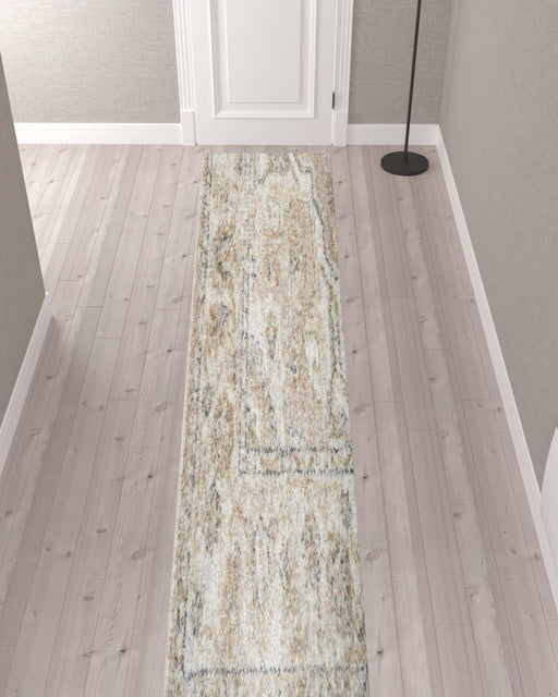 12' Beige Oriental Power Loom Washable Runner Rug - herplace.store