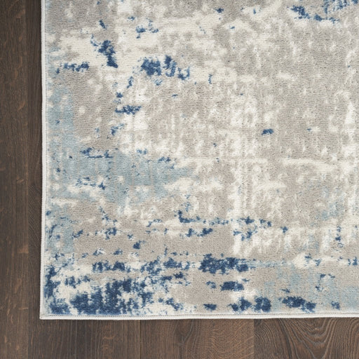 12' Blue and Gray Abstract Power Loom Runner Rug - herplace.store