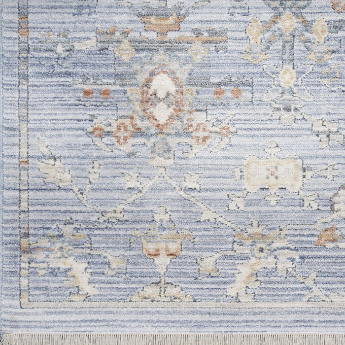 12' Blue and Ivory Oriental Power Loom Distressed Runner Rug - herplace.store