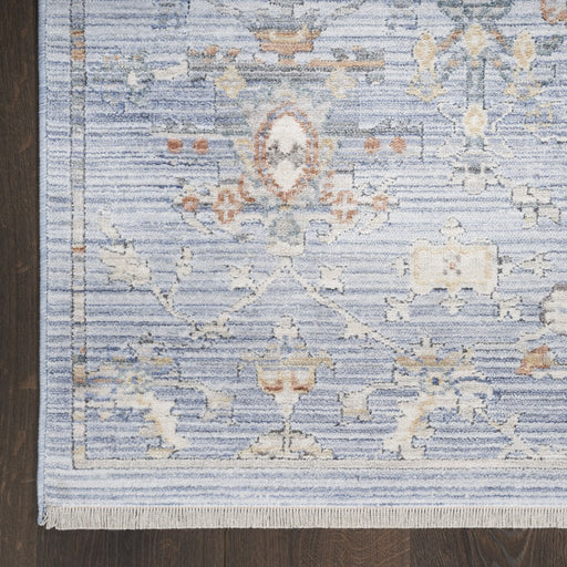 12' Blue and Ivory Oriental Power Loom Distressed Runner Rug - herplace.store