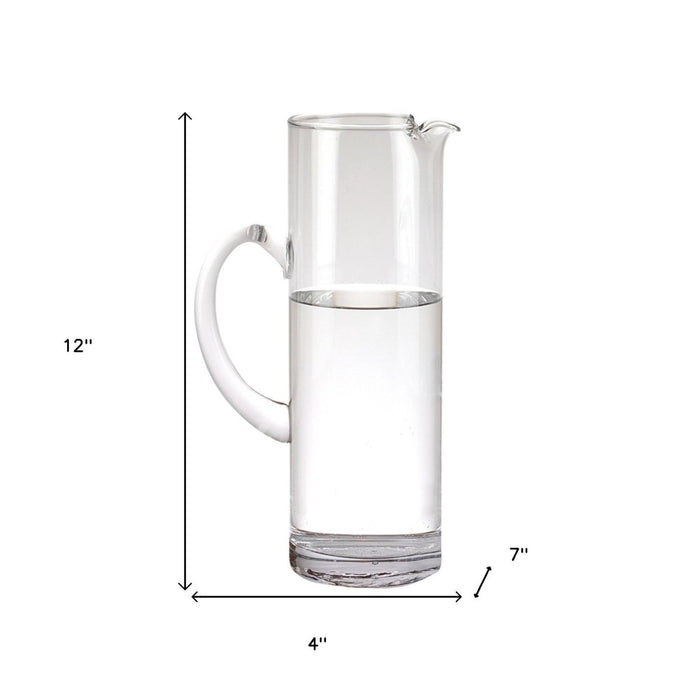 12" Clear Mouth Blown Lead Free Crystal Glass Pitcher - herplace.store