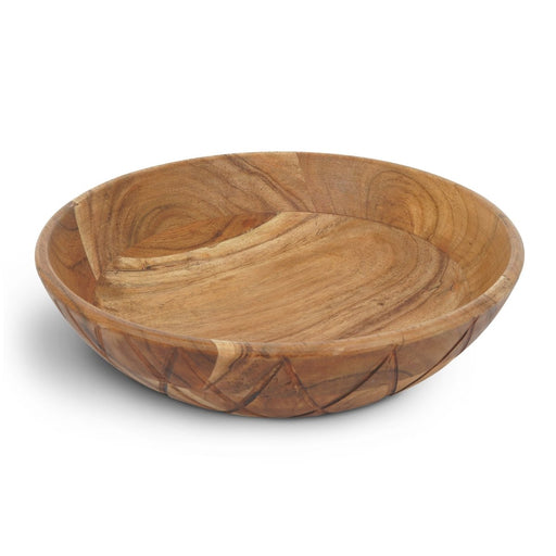 12" Natural Geo Carved Edge Wood Low Centerpiece Bowl - herplace.store