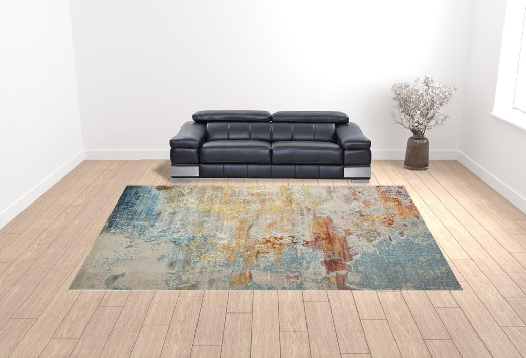 12' X 15' Blue And Gray Abstract Power Loom Area Rug - herplace.store