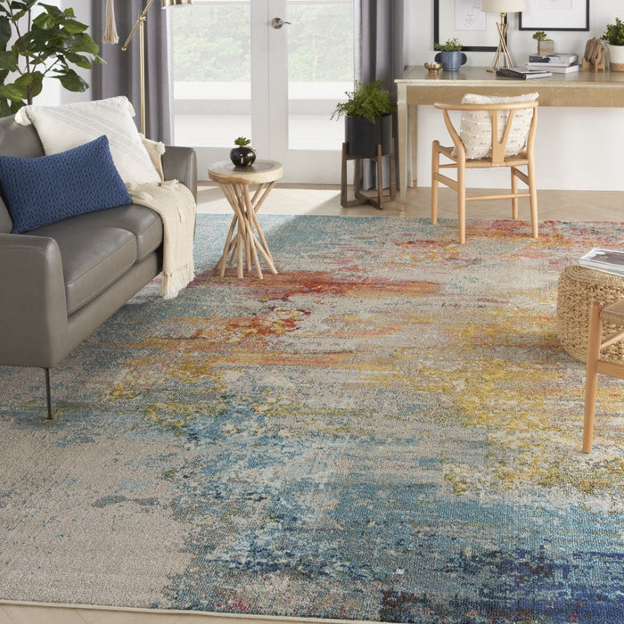 12' X 15' Blue And Gray Abstract Power Loom Area Rug - herplace.store