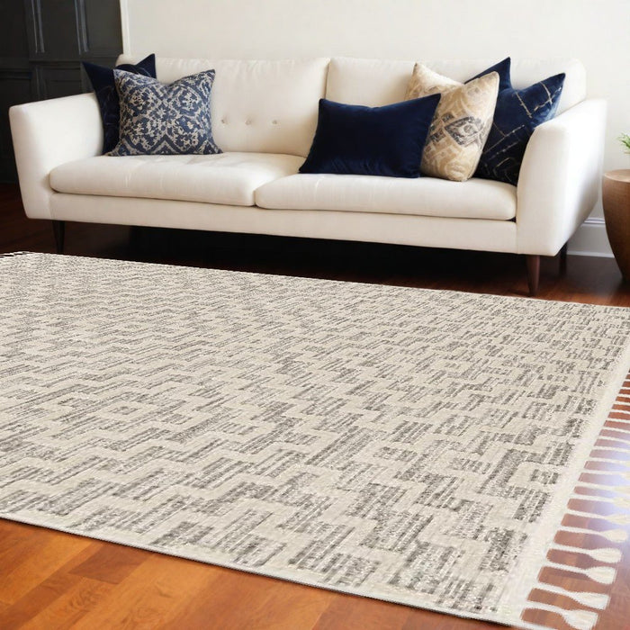 12' X 15' Gray and Ivory Geometric Area Rug - herplace.store