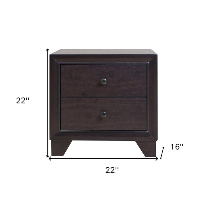 22" Espresso Two Drawers Solid Wood Nightstand