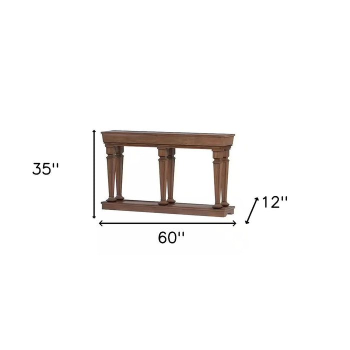 60" Brown Solid Wood Floor Shelf Console Table