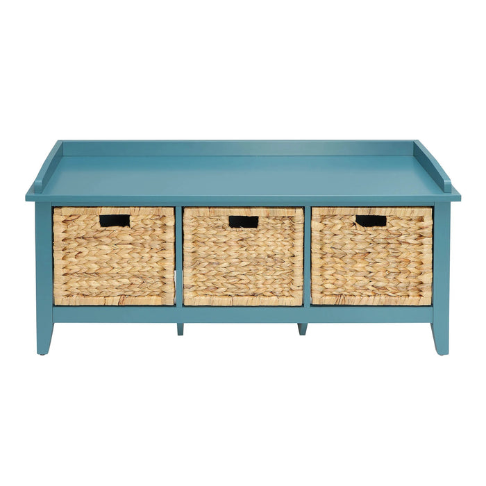 43" Teal Blue Solid Wood Storage Bench with Drawers