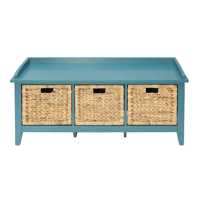 43" Teal Blue Solid Wood Storage Bench with Drawers