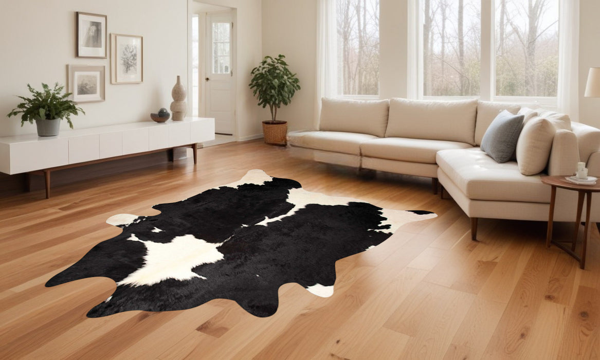 6' X 7' Black Cowhide Handmade Area Rug