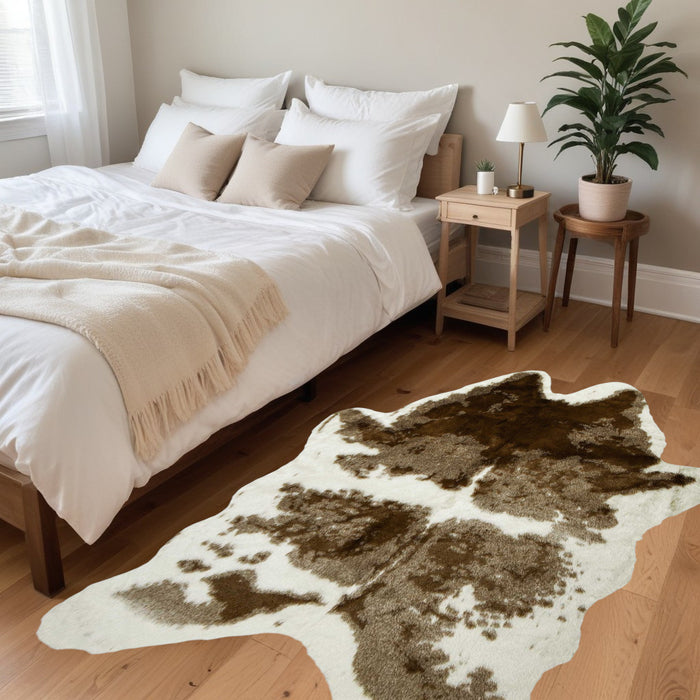 4' X 5' Faux Cow Hide Brown And White Area Rug