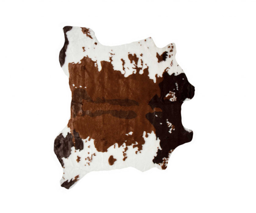 4' X 5' Faux Cow Hide Brown And White Area Rug