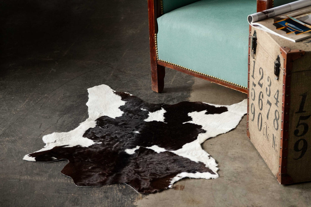 2' X 3' Brown and White Cowhide Hand Woven Area Rug