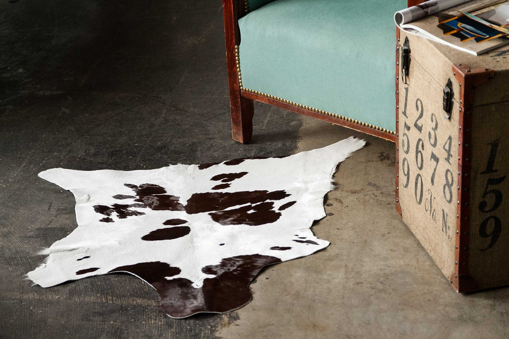 2' X 3' Brown and White Cowhide Hand Woven Area Rug