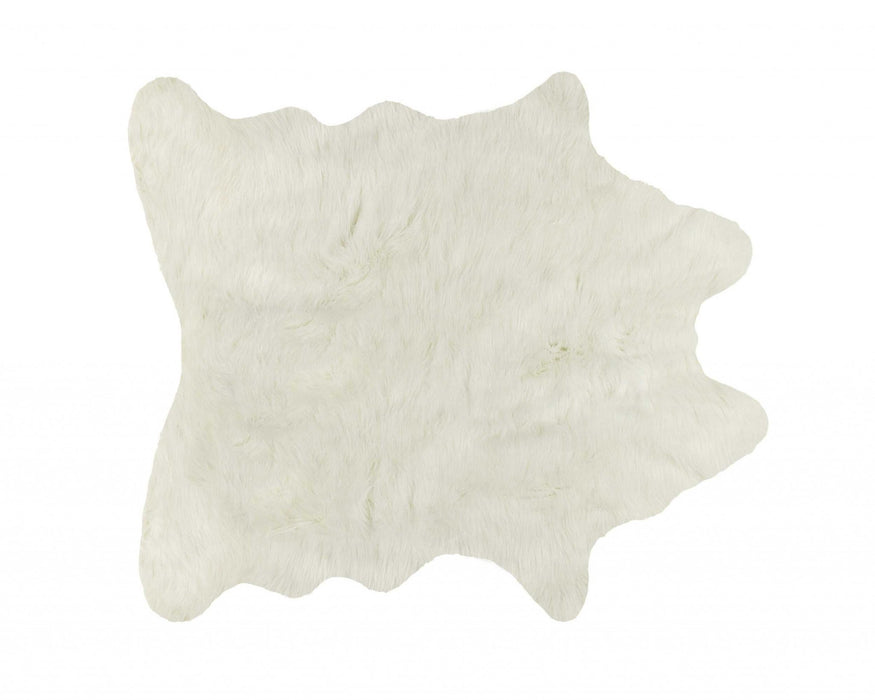 5' X 8' Off White Faux Fur Hand Knotted Washable Area Rug