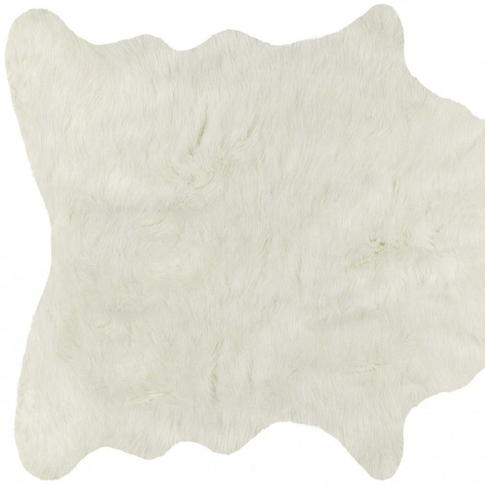 5' X 8' Off White Faux Fur Hand Knotted Washable Area Rug