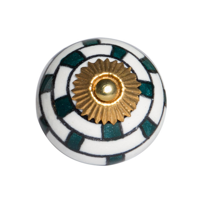 1.5" X 1.5" X 1.5" White Teal And Gold  Knobs 12 Pack