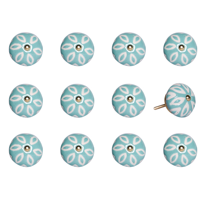 1.5" X 1.5" X 1.5" Turquoise White And Gold  Knobs 12 Pack