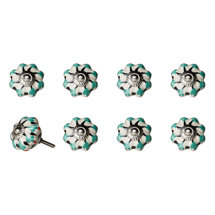 1.5" X 1.5" X 1.5" Hues Of White Green And Black  Knobs 8 Pack