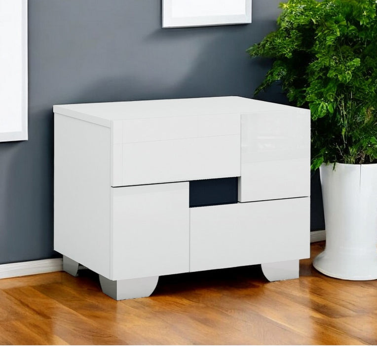 18" White Two Drawer Wood Mirrored Nightstand With Storage