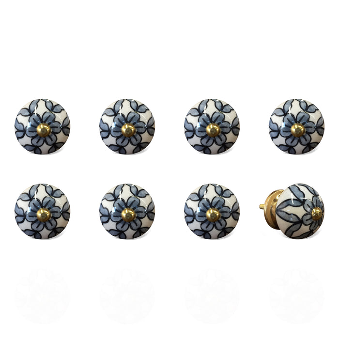 1.5" X 1.5" X 1.5" White Navy Handpainted Ceramic  Knobs 8 Pack