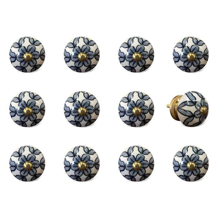 1.5" X 1.5" X 1.5" White Blue And Black  Knobs 12 Pack