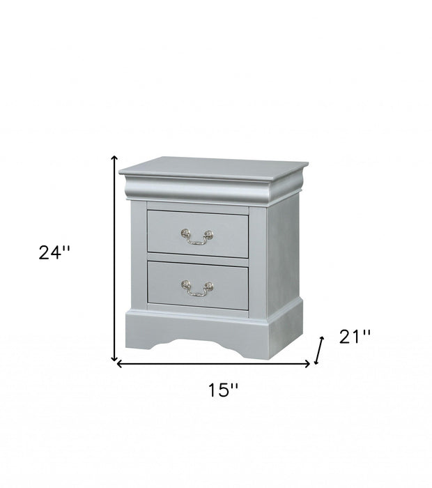 24" Gray Two Drawers Nightstand