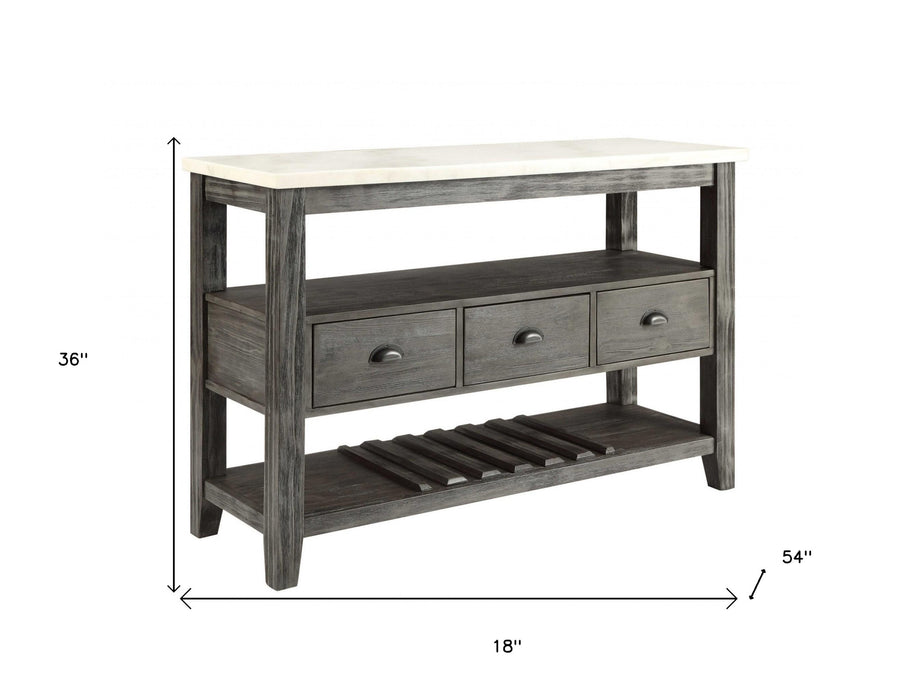 18" X 54" X 36" White Marble Gray Oak Wood Server