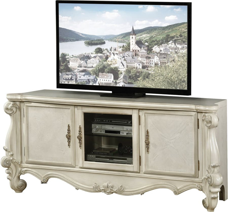 74" Platinum Solid Wood Enclosed and Open Storage TV Stand