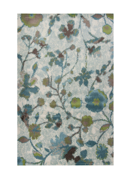 5' X 8' Teal Blue Machine Woven Floral Indoor Area Rug