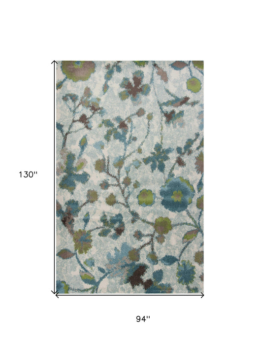 5' X 8' Teal Blue Machine Woven Floral Indoor Area Rug