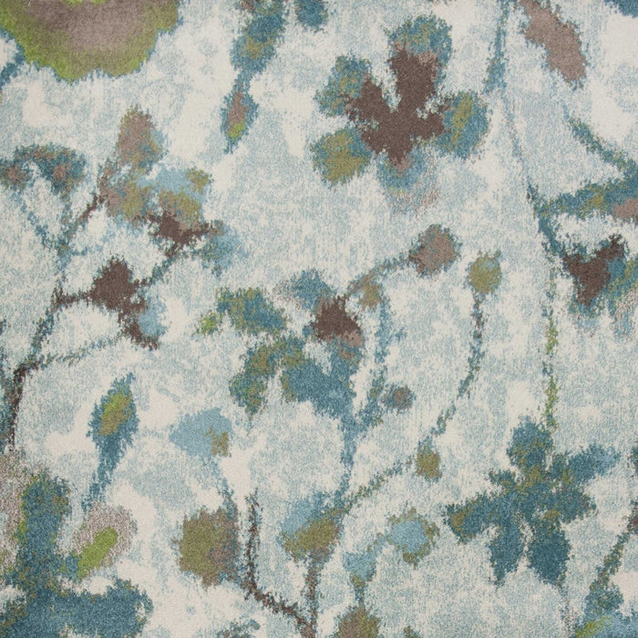 5' X 8' Teal Blue Machine Woven Floral Indoor Area Rug