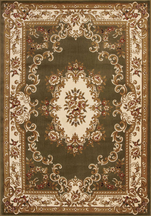 10' X 13' Green Ivory Machine Woven Hand Carved Floral Medallion Indoor Area Rug