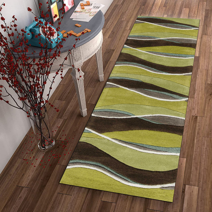 3' X 5' Lime And Mocha Wool Handmade Area Rug