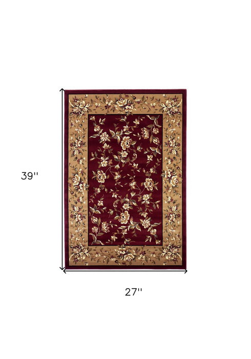 10' X 13' Red Beige Machine Woven Floral Traditional Indoor Area Rug - herplace.store