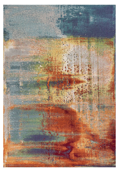 10' X 13' Blue Rust Orange Machine Woven Abstract Brushstrokes Indoor Area Rug