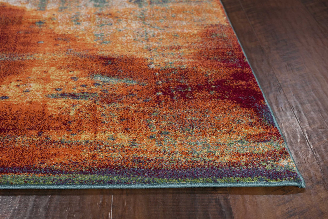 10' X 13' Blue Rust Orange Machine Woven Abstract Brushstrokes Indoor Area Rug