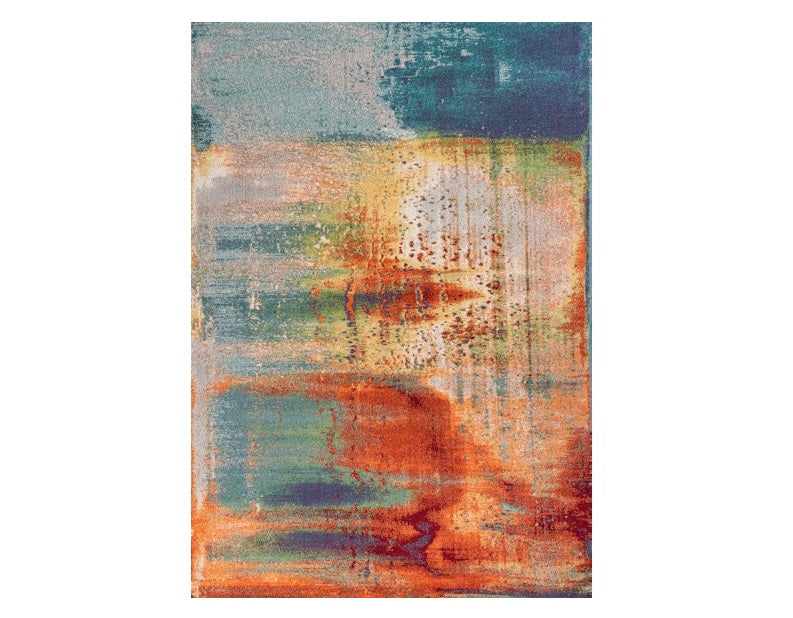 10' X 13' Blue Rust Orange Machine Woven Abstract Brushstrokes Indoor Area Rug