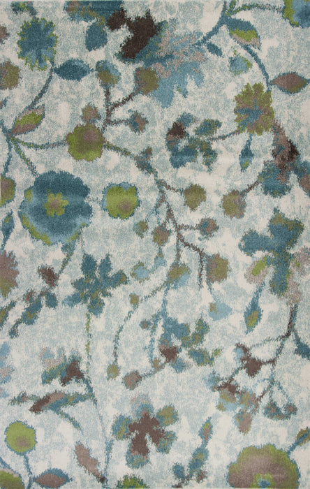 5' X 8' Teal Blue Machine Woven Floral Indoor Area Rug