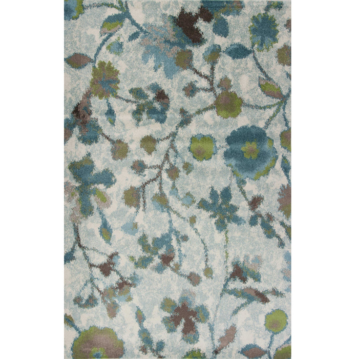 5' X 8' Teal Blue Machine Woven Floral Indoor Area Rug