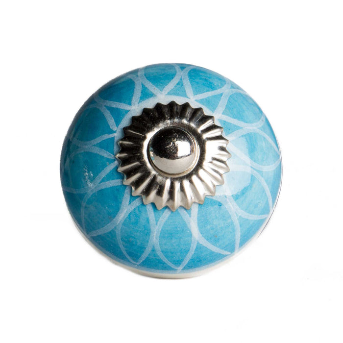 1.5" X 1.5" X 1.5" Ceramic Metal Aqua And White 12 Pack Knob