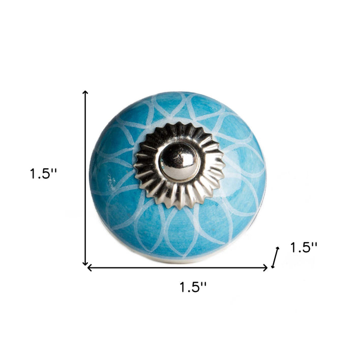 1.5" X 1.5" X 1.5" Ceramic Metal Aqua And White 12 Pack Knob