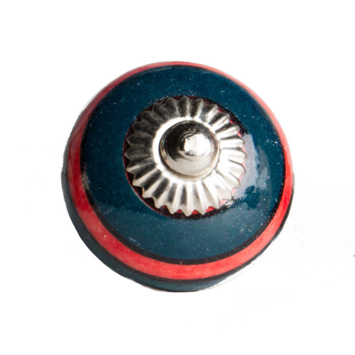 1.5" X 1.5" X 1.5" Ceramic Metal Navy And Red 12 Pack Knob