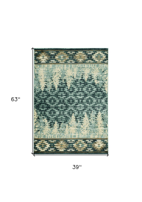 3' X 5' Slate Blue Southwestern Area Rug